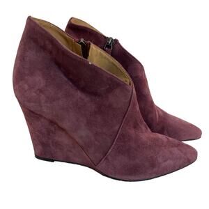 Massimo Matteo Red Burgundy Suede Heel Ankle Boot Womens 9 Italian Leather Sleek